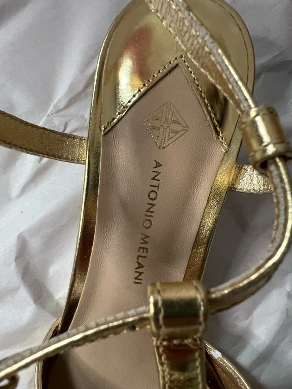 Antonio Melani Jules T-Strap Gold Leather Dress Pumps in Size 7.5M